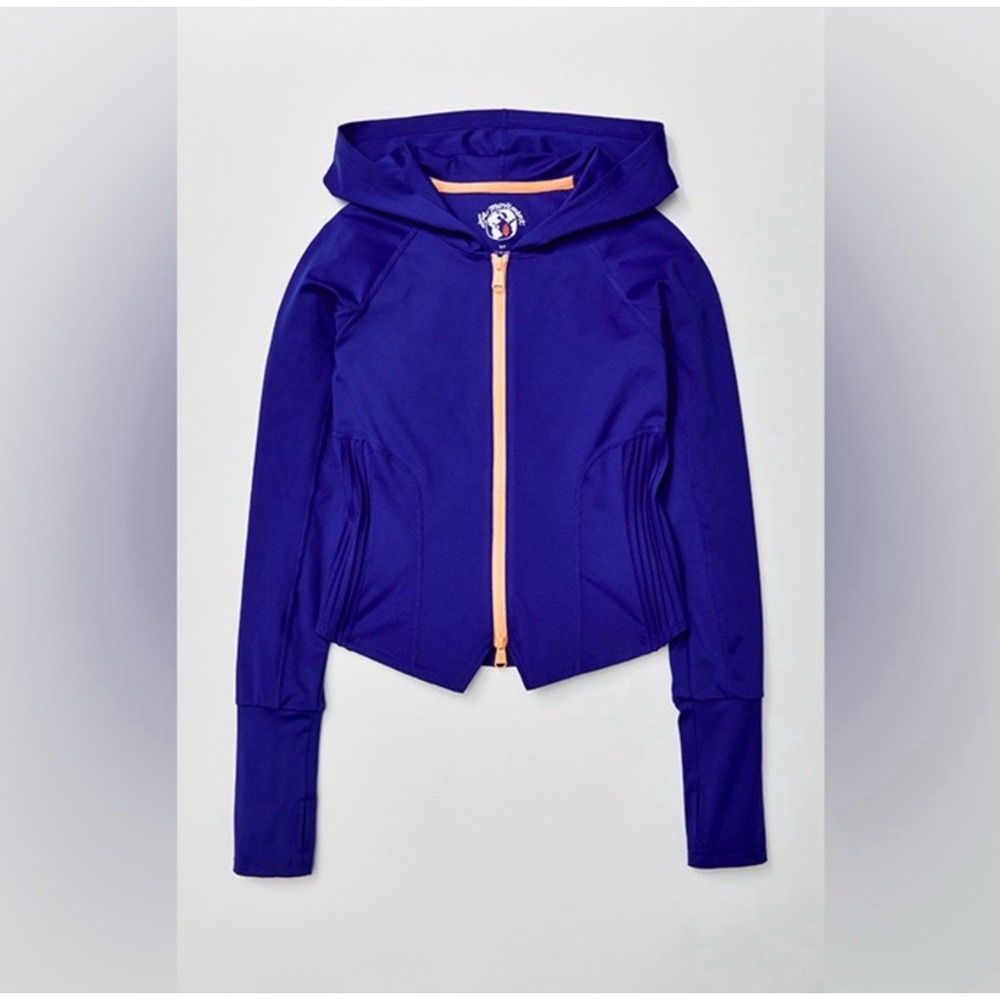 FP Movement Free People Blue Scrunched Zip Up Hoodie Jacket XS 85352318